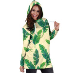 Tropical Banana Palm Leaf Pattern Print Hoodie Dress GearFrost