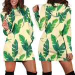 Tropical Banana Palm Leaf Pattern Print Hoodie Dress GearFrost