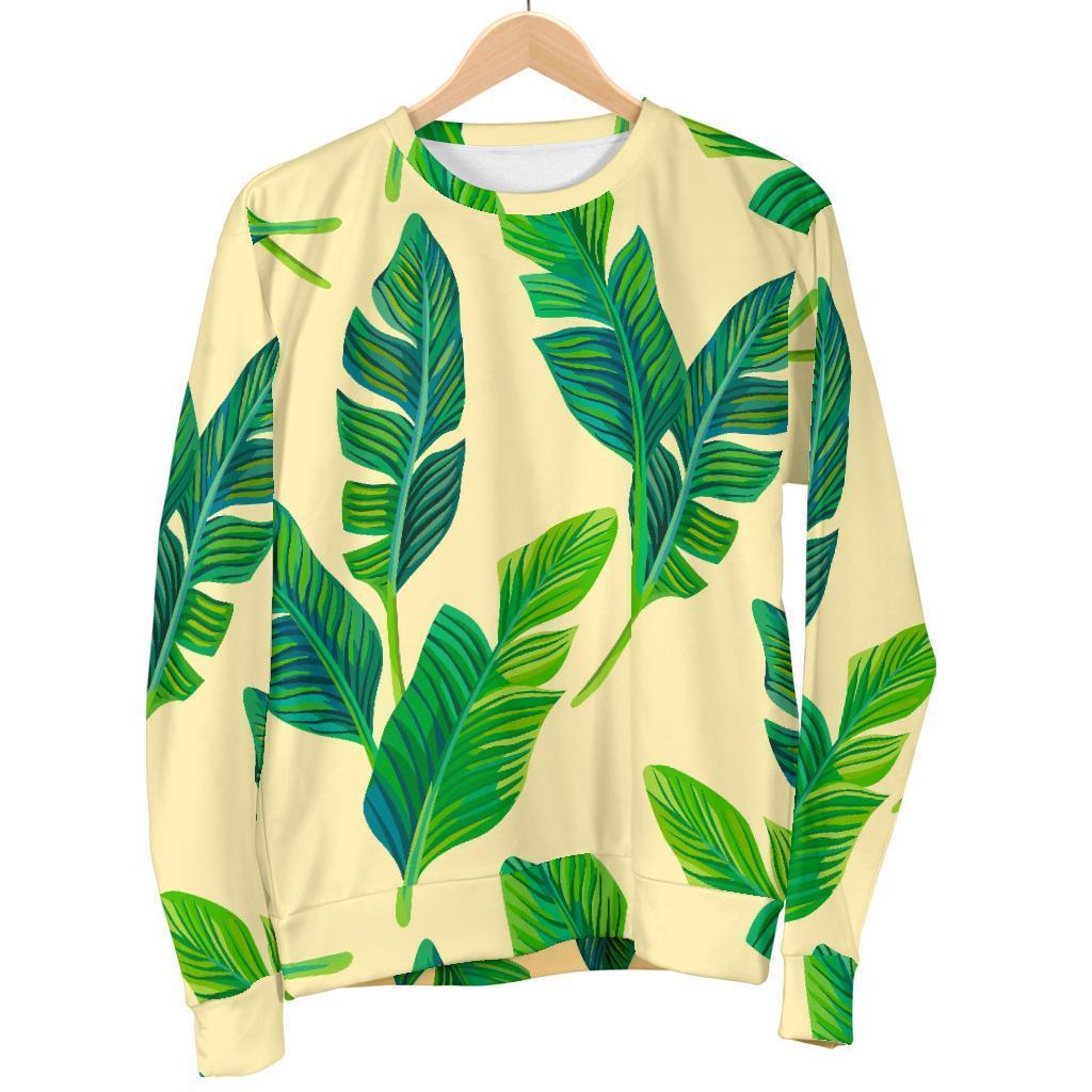 Tropical Banana Palm Leaf Pattern Print Men's Crewneck Sweatshirt GearFrost