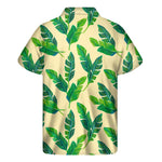Tropical Banana Palm Leaf Pattern Print Men's Short Sleeve Shirt