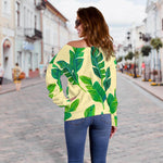 Tropical Banana Palm Leaf Pattern Print Off Shoulder Sweatshirt GearFrost