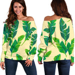 Tropical Banana Palm Leaf Pattern Print Off Shoulder Sweatshirt GearFrost