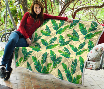 Tropical Banana Palm Leaf Pattern Print Quilt