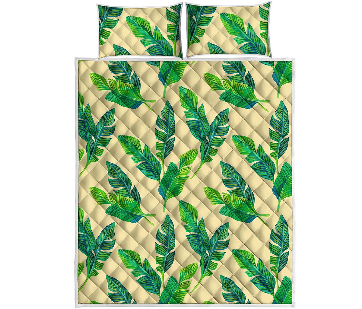 Tropical Banana Palm Leaf Pattern Print Quilt Bed Set