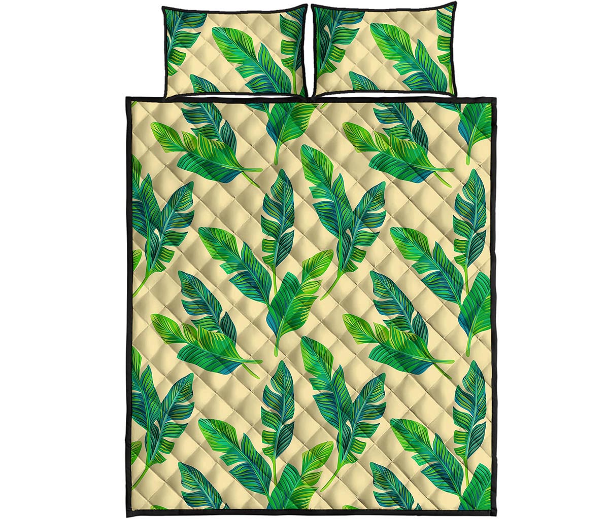 Tropical Banana Palm Leaf Pattern Print Quilt Bed Set