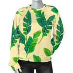 Tropical Banana Palm Leaf Pattern Print Women's Crewneck Sweatshirt GearFrost