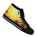 Tropical Beach Sunset Print Black High Top Shoes