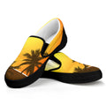 Tropical Beach Sunset Print Black Slip On Sneakers