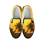 Tropical Beach Sunset Print Black Slip On Shoes