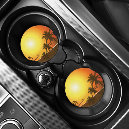 Tropical Beach Sunset Print Car Coasters