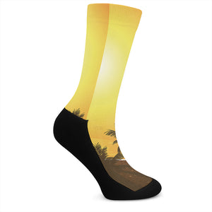 Tropical Beach Sunset Print Crew Socks