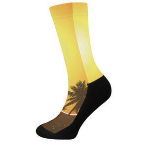 Tropical Beach Sunset Print Crew Socks