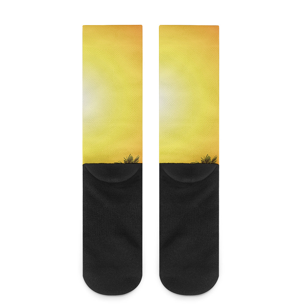 Tropical Beach Sunset Print Crew Socks