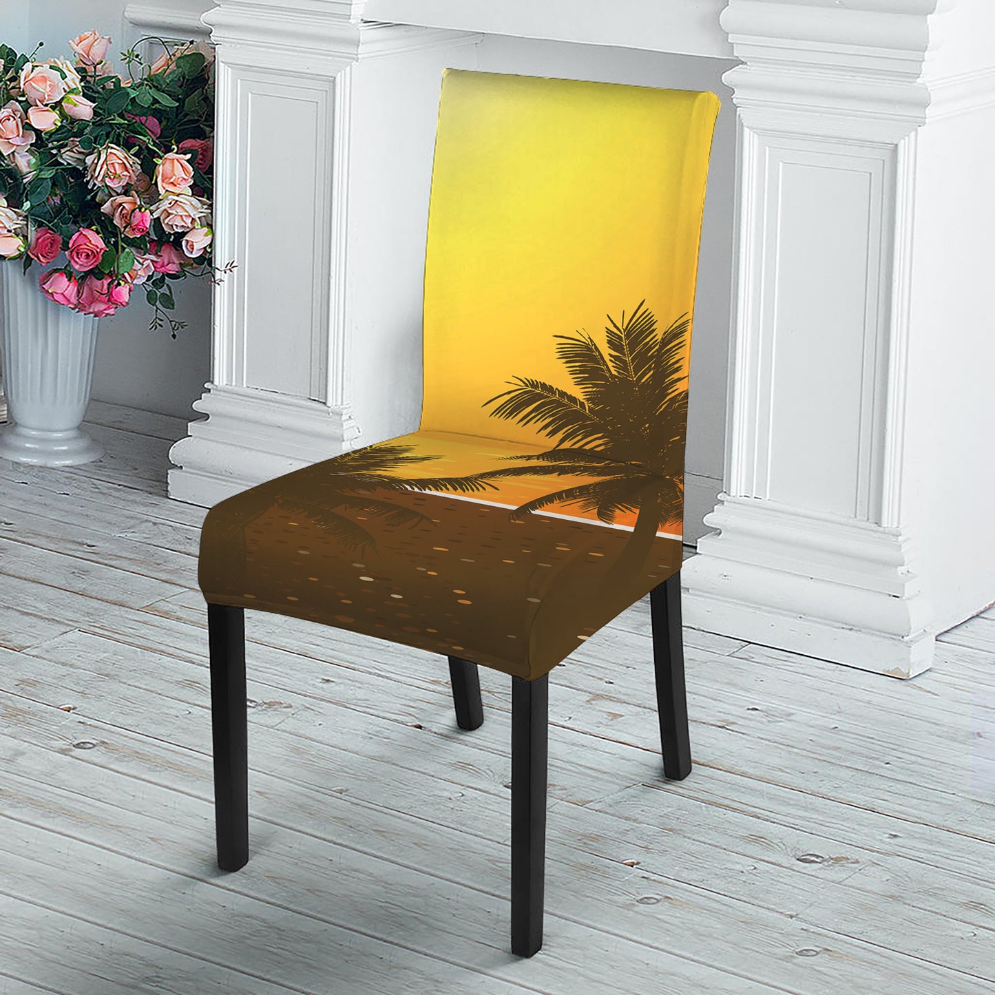 Tropical Beach Sunset Print Dining Chair Slipcover
