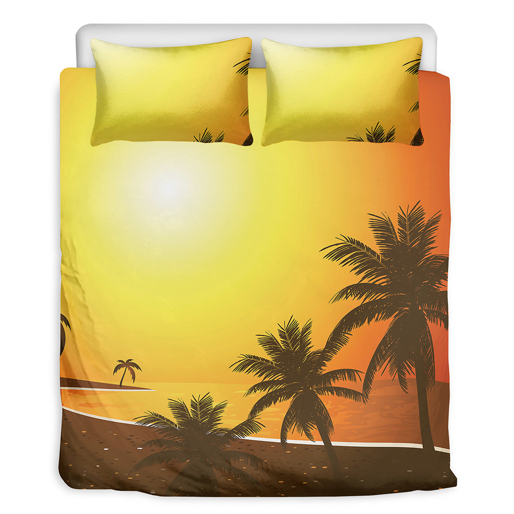 Tropical Beach Sunset Print Duvet Cover Bedding Set