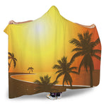 Tropical Beach Sunset Print Hooded Blanket