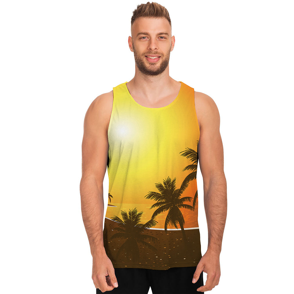 Tropical Beach Sunset Print Men's Tank Top