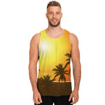 Tropical Beach Sunset Print Men's Tank Top