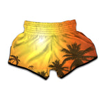 Tropical Beach Sunset Print Muay Thai Boxing Shorts