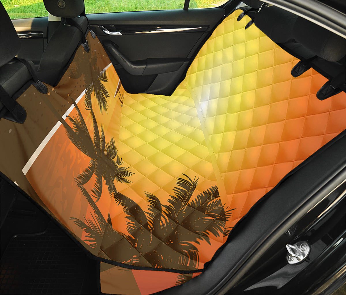 Tropical Beach Sunset Print Pet Car Back Seat Cover