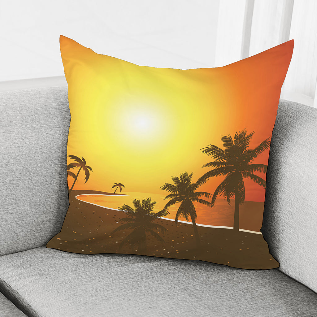 Tropical Beach Sunset Print Pillow Cover