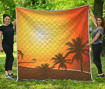 Tropical Beach Sunset Print Quilt