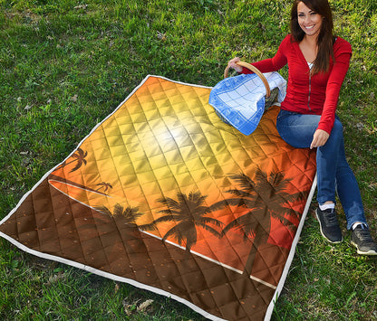 Tropical Beach Sunset Print Quilt