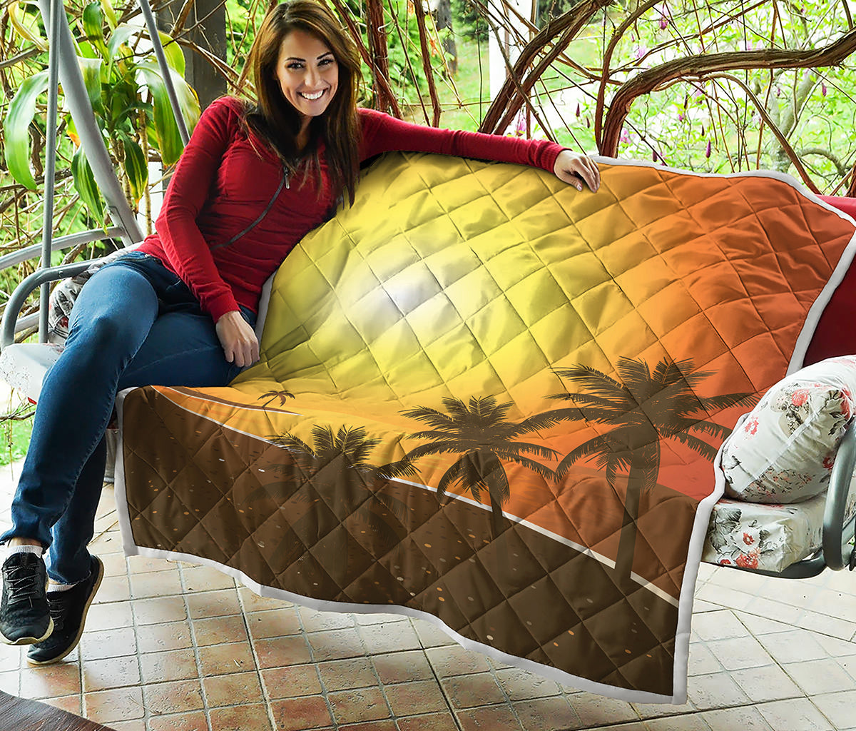 Tropical Beach Sunset Print Quilt