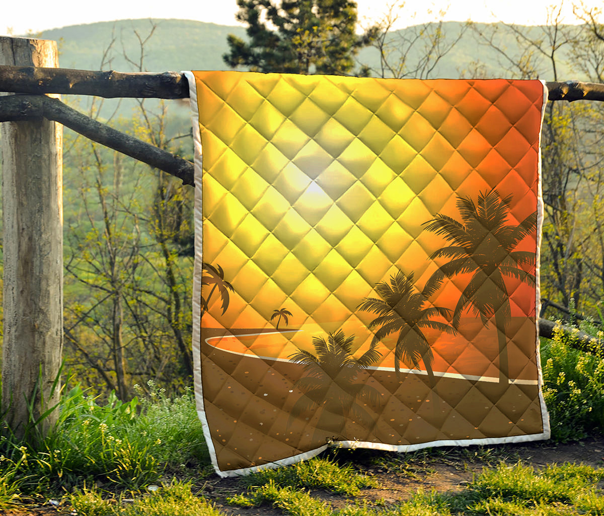 Tropical Beach Sunset Print Quilt
