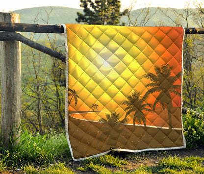 Tropical Beach Sunset Print Quilt