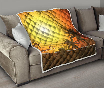 Tropical Beach Sunset Print Quilt