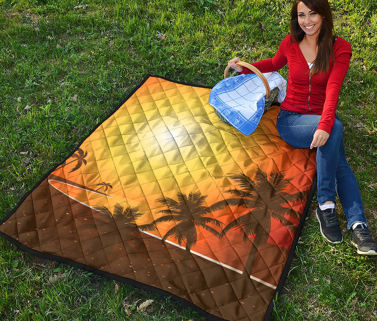Tropical Beach Sunset Print Quilt