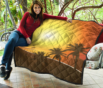 Tropical Beach Sunset Print Quilt