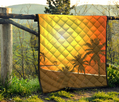 Tropical Beach Sunset Print Quilt