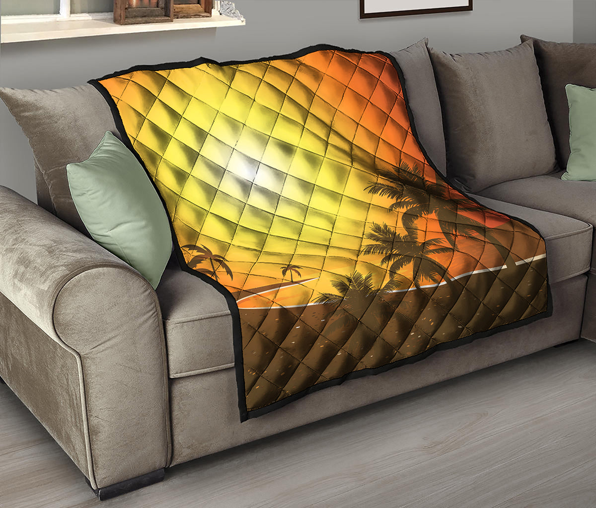 Tropical Beach Sunset Print Quilt