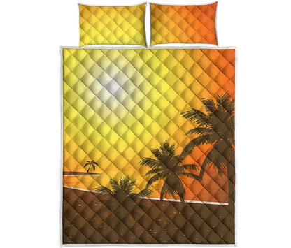 Tropical Beach Sunset Print Quilt Bed Set