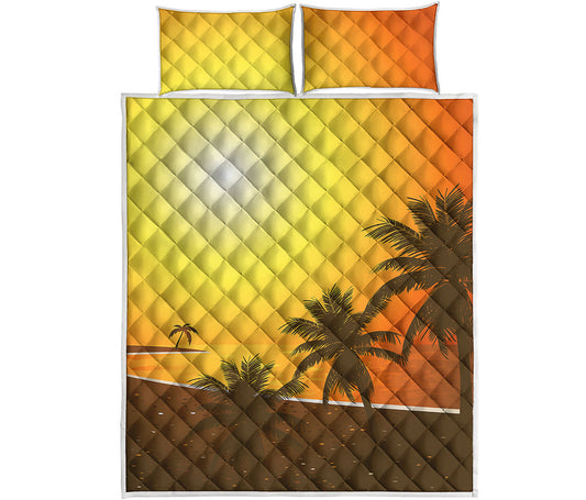 Tropical Beach Sunset Print Quilt Bed Set