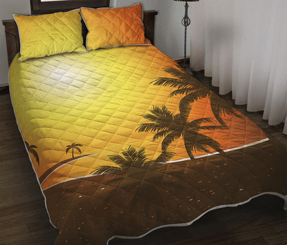 Tropical Beach Sunset Print Quilt Bed Set