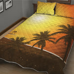 Tropical Beach Sunset Print Quilt Bed Set