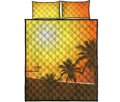 Tropical Beach Sunset Print Quilt Bed Set