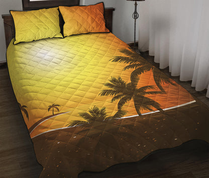 Tropical Beach Sunset Print Quilt Bed Set