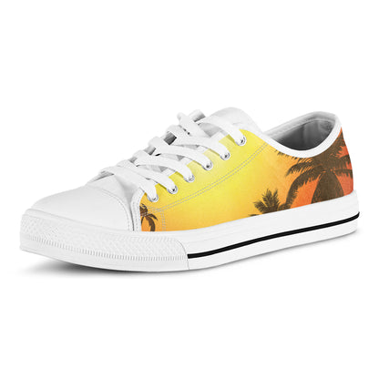 Tropical Beach Sunset Print White Low Top Shoes