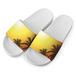 Tropical Beach Sunset Print White Slide Sandals