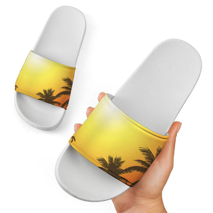 Tropical Beach Sunset Print White Slide Sandals