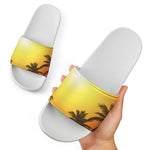 Tropical Beach Sunset Print White Slide Sandals