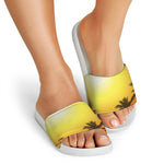 Tropical Beach Sunset Print White Slide Sandals