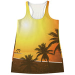 Tropical Beach Sunset Print Women's Racerback Tank Top