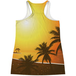 Tropical Beach Sunset Print Women's Racerback Tank Top
