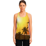 Tropical Beach Sunset Print Women's Racerback Tank Top