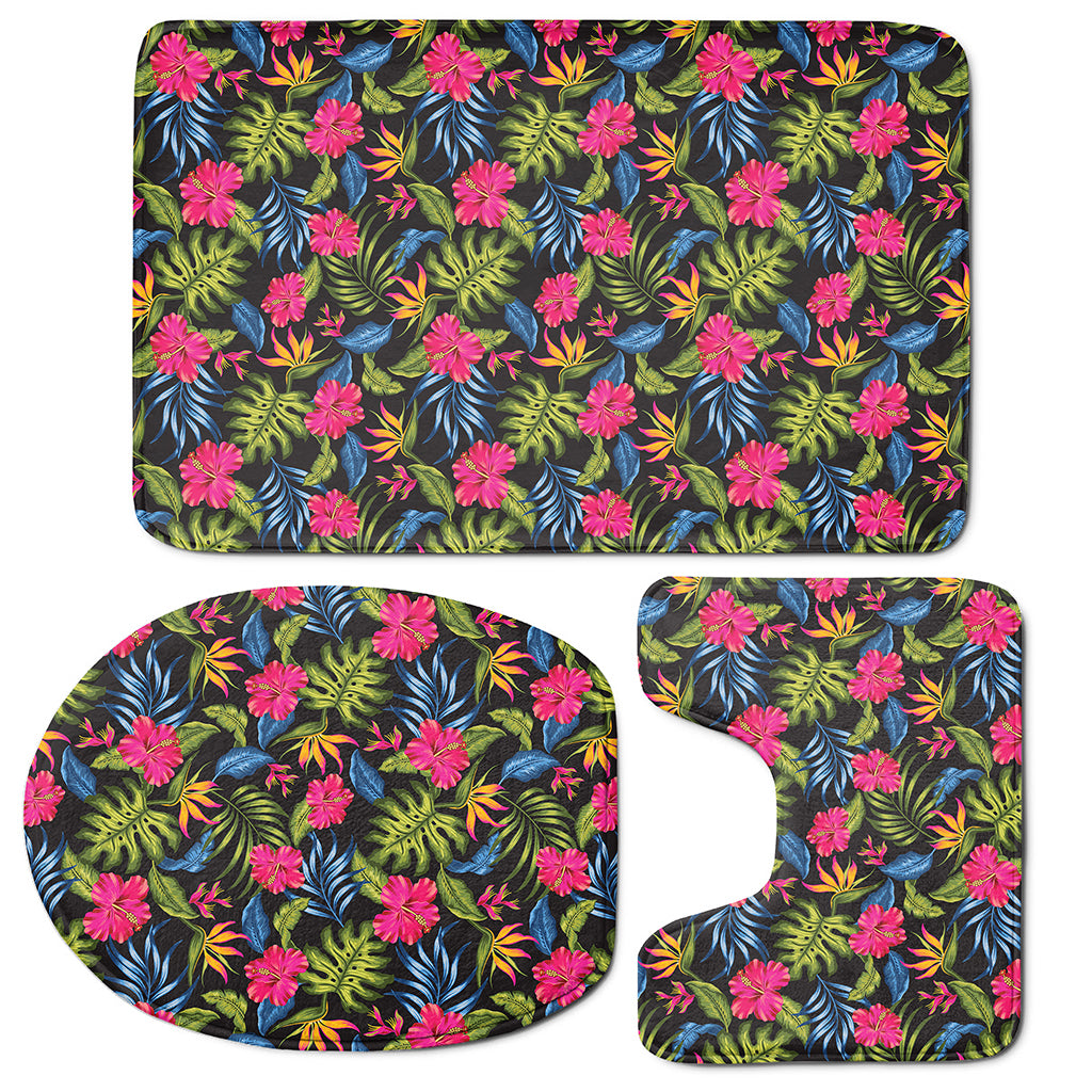 Tropical Bird Of Paradise Pattern Print 3 Piece Bath Mat Set